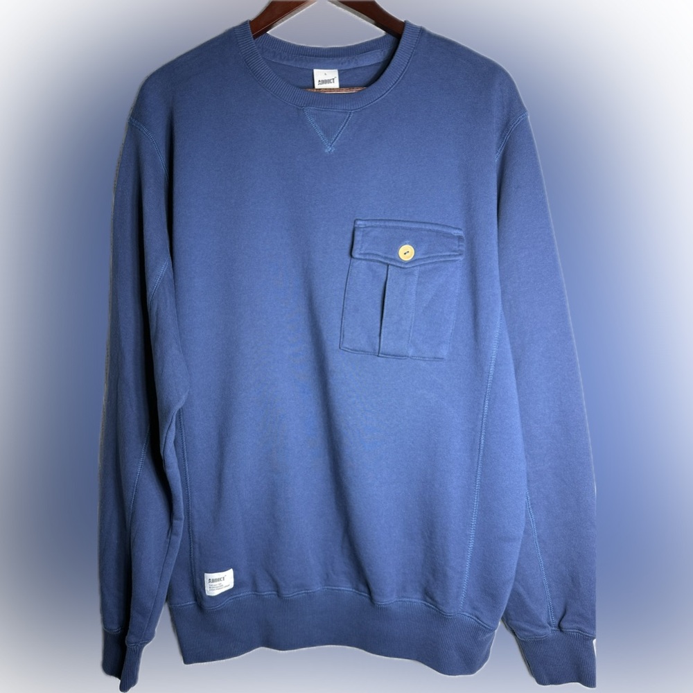 Addict Blue Pocket Sweatshirt 100% Cotton Made in Turkey Size L Streetwear